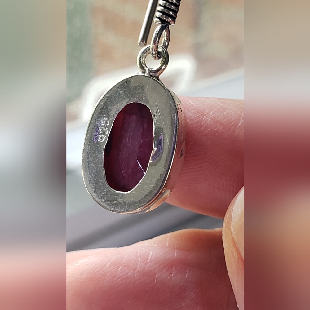 Sold--Natural Ruby Gemstone & 925 Silver Earrings - image 4